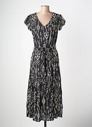 Robe longue imprimé fantaisie manches courtes noir POMODORO femme