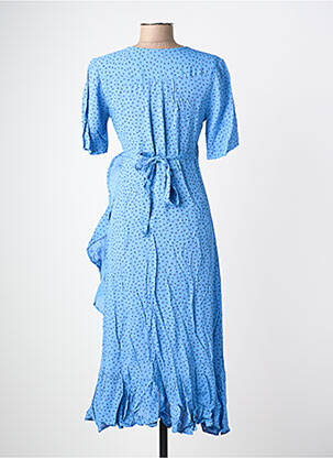 Robe mi-longue tissage crêpe manches courtes bleu POMODORO femme