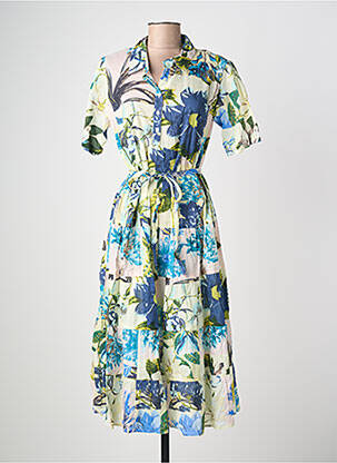 Robe mi-longue imprimé fleurs manches courtes bleu POMODORO femme