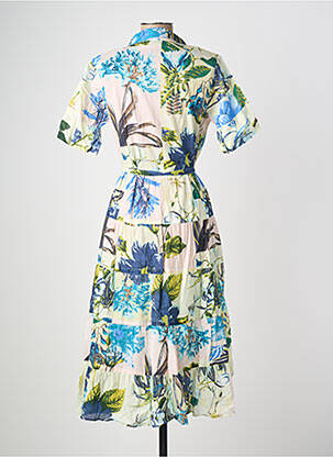 Robe mi-longue imprimé fleurs manches courtes bleu POMODORO femme