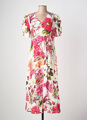 Robe mi-longue imprimé fleurs manches courtes rouge POMODORO femme