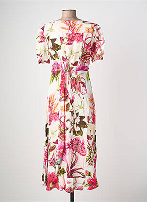 Robe mi-longue imprimé fleurs manches courtes rouge POMODORO femme