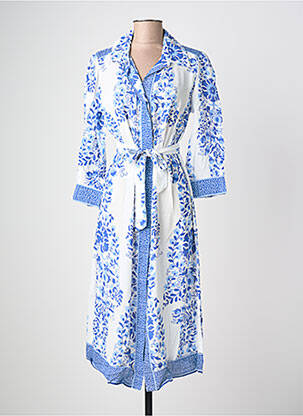 Robe mi-longue imprimé fleurs manches 3/4 bleu POMODORO femme