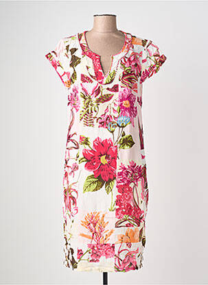 Robe mi-longue imprimé fleurs manches courtes rose POMODORO femme