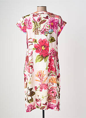 Robe mi-longue imprimé fleurs manches courtes rose POMODORO femme