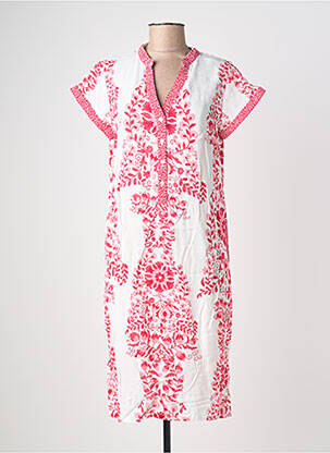 Robe mi-longue imprimé fleurs manches courtes rose POMODORO femme