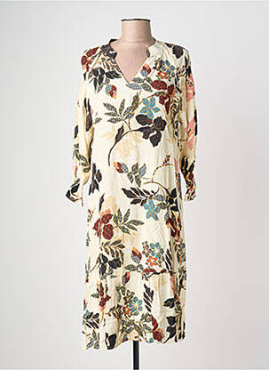 Robe mi-longue imprimé fleurs manches longues beige POMODORO femme