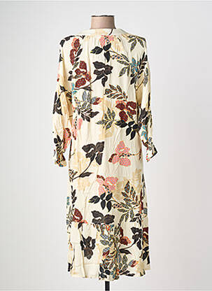 Robe mi-longue imprimé fleurs manches longues beige POMODORO femme