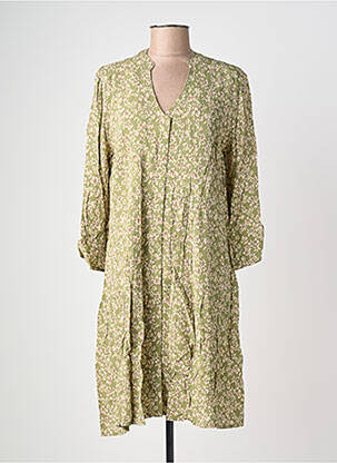 Robe courte imprimé fleurs manches longues vert POMODORO femme