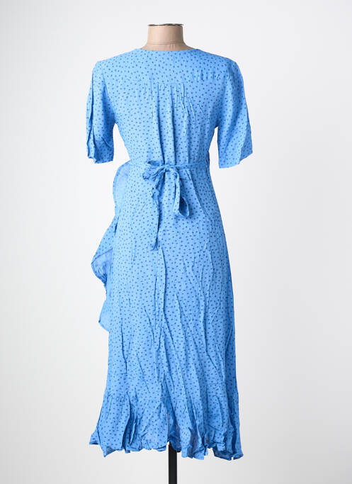 Robe mi-longue tissage crêpe manches courtes bleu POMODORO femme