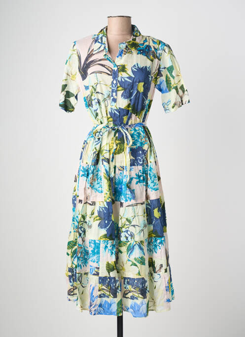 Robe mi-longue imprimé fleurs manches courtes bleu POMODORO femme