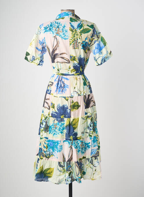 Robe mi-longue imprimé fleurs manches courtes bleu POMODORO femme