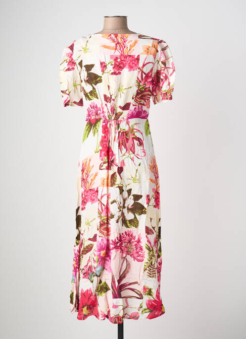 Robe mi-longue imprimé fleurs manches courtes rouge POMODORO femme