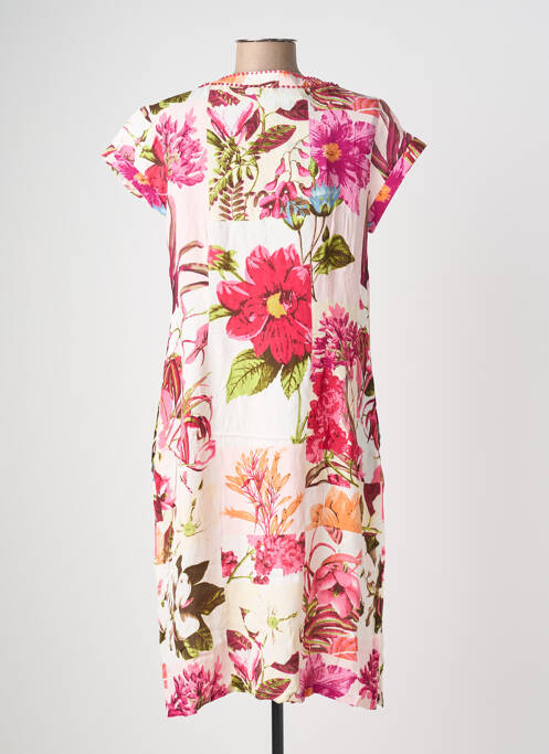 Robe mi-longue imprimé fleurs manches courtes rose POMODORO femme