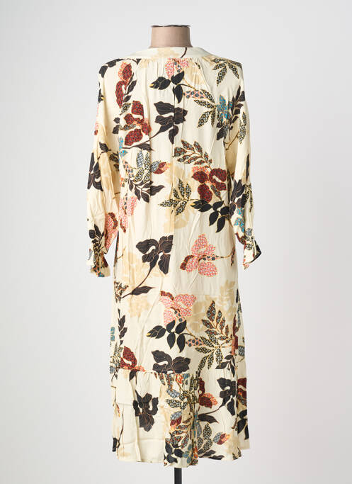 Robe mi-longue imprimé fleurs manches longues beige POMODORO femme