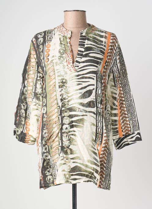 Tunique manches longues tissage crêpe vert POMODORO femme