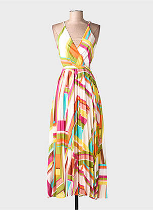 Robe mi-longue imprimé fantaisie fines bretelles bleu SUNCOO femme