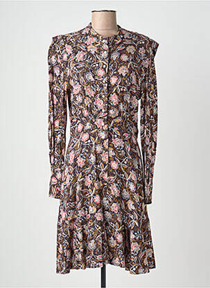 Robe mi-longue imprimé fleurs manches longues noir SUNCOO femme