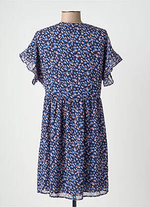 Robe courte coupe fluide manches courtes bleu LE TEMPS DES CERISES femme