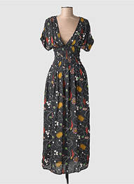 Robe longue imprimé fantaisie manches courtes noir SCOTCH & SODA femme