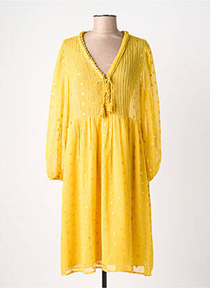 Robe mi-longue coupe fluide manches longues jaune SCHOOL RAG femme
