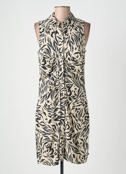 Robe mi-longue imprimé fantaisie manches courtes beige LE TEMPS DES CERISES femme