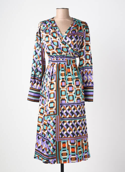 Robe mi-longue imprimé fantaisie manches longues noir SUNCOO femme