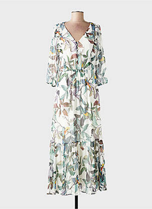 Robe longue imprimé fantaisie manches 3/4 blanc IKKS femme