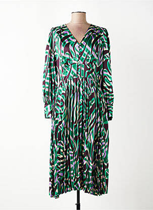Robe mi-longue imprimé fantaisie manches longues vert SUNCOO femme