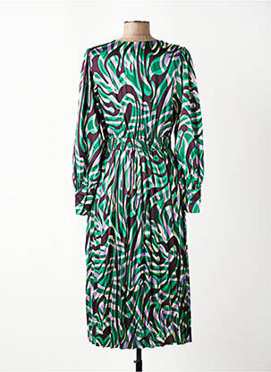 Robe mi-longue imprimé fantaisie manches longues vert SUNCOO femme