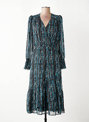 Robe mi-longue imprimé fantaisie manches longues noir SUNCOO femme