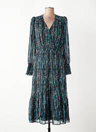 Robe mi-longue imprimé fantaisie manches longues noir SUNCOO femme