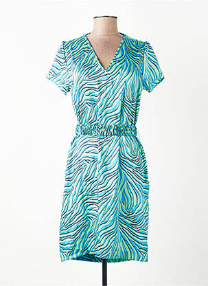 Robe mi-longue imprimé fantaisie manches courtes bleu IKKS femme