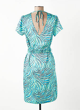 Robe mi-longue imprimé fantaisie manches courtes bleu IKKS femme