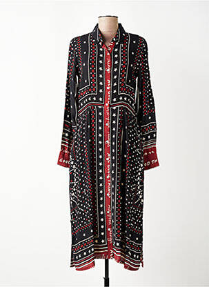 Robe mi-longue imprimé fantaisie manches longues noir MKT STUDIO femme