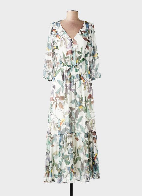 Robe longue imprimé fantaisie manches 3/4 blanc IKKS femme