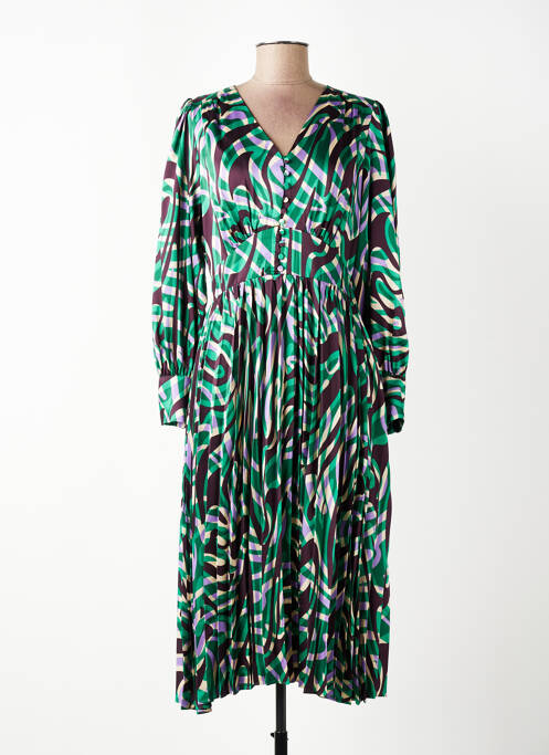 Robe mi-longue imprimé fantaisie manches longues vert SUNCOO femme