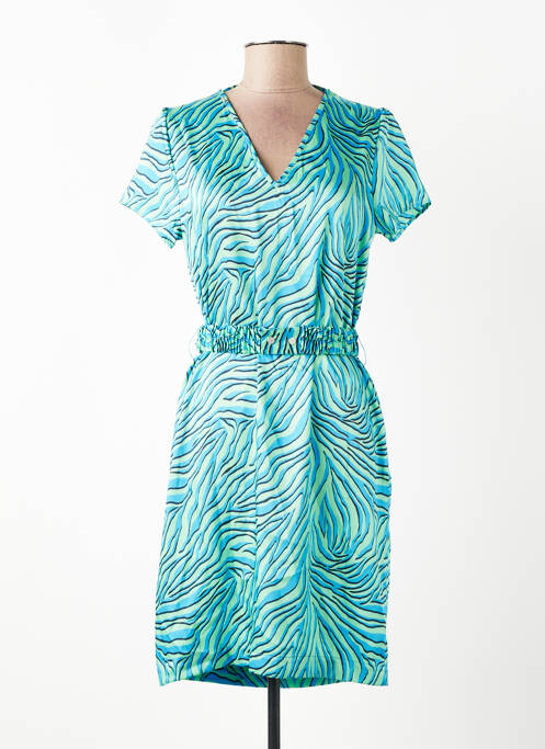 Robe mi-longue imprimé fantaisie manches courtes bleu IKKS femme
