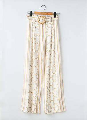 Pantalon large taille à pinces taille haute beige SUNCOO femme
