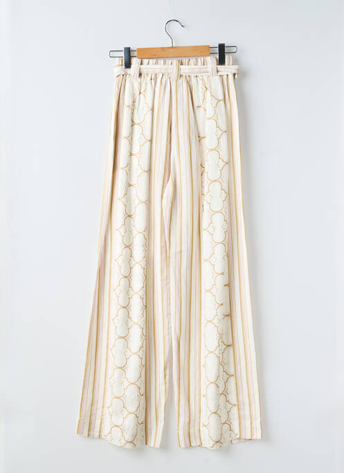 Pantalon large taille à pinces taille haute beige SUNCOO femme