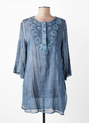 Tunique manches longues légère et transparente bleu ICONIQUE femme