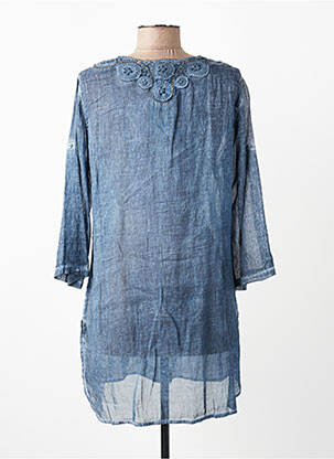 Tunique manches longues légère et transparente bleu ICONIQUE femme