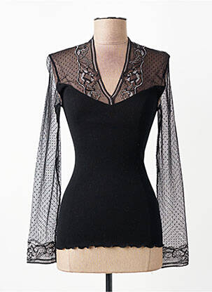 Top coupe cintrée manches longues noir OSCALITO femme