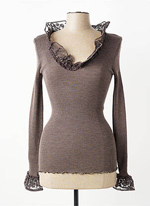 Pull coupe cintrée manches longues marron OSCALITO femme