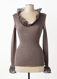 Pull coupe cintrée manches longues marron OSCALITO femme