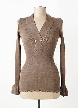 Pull coupe cintrée manches longues marron LISANZA femme