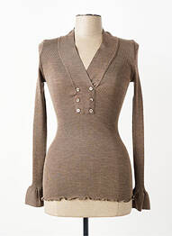 Pull coupe cintrée manches longues marron LISANZA femme