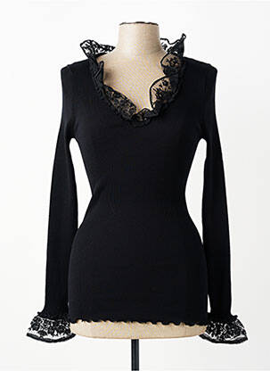 Pull coupe cintrée manches longues noir OSCALITO femme
