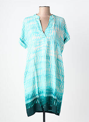 Robe courte coupe fluide manches courtes bleu LA FEE MARABOUTEE femme