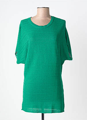 Pull tunique stretch manches courtes vert LA FEE MARABOUTEE femme